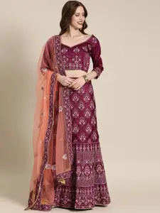 Shaily Magenta & Peach-Coloured Embroidered Semi-Stitched Lehenga & Unstitched Blouse with Dupatta