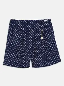 Peppermint Girls Navy Blue & White Printed Regular Shorts