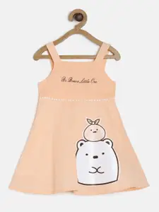 Peppermint Girls Peach-Coloured Printed Fit and Flare Dress