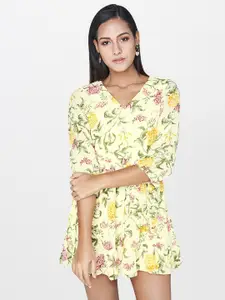 AND Women Yellow Printed Fit and Flare Dress