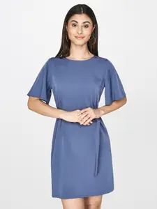 AND Women Blue Solid Fit and Flare Dress