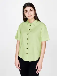 AND Women Green Regular Fit Solid Casual Shirt