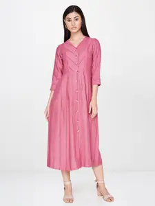 AND Women Pink Solid Midi Dress