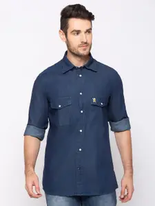 GIORDANO Men Blue Smart Slim Fit Solid Denim Casual Shirt