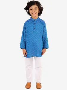 Superminis Boys Blue & White Self Design Kurta with Pyjamas