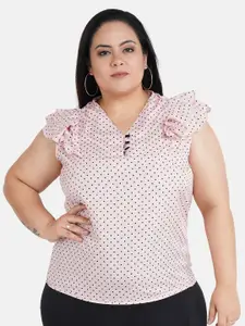 Indietoga Women Pink V-Neck Printed Plus Size Top