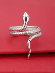Carlton London Women Silver-Toned Rhodium-Plated Textured Adjustable Finger Ring