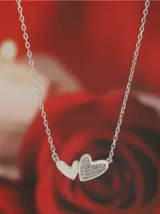 Carlton London Silver-Toned Rhodium-Plated CZ-Studded Necklace