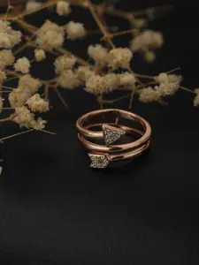Carlton London Women Rose Gold-Plated CZ-Studded Adjustable Finger Ring