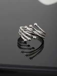 Carlton London Women Silver-Toned Rhodium-Plated Adjustable Finger Ring