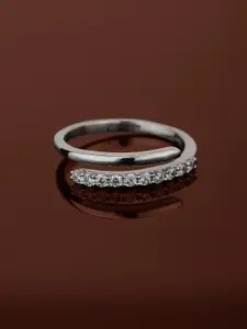 Carlton London Women Silver-Toned Rhodium-Plated CZ-Studded Adjustable Finger Ring