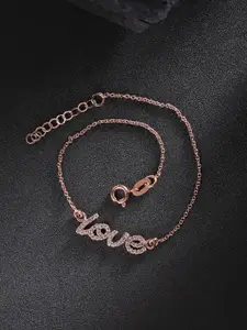 Carlton London Rose Gold-Plated CZ-Studded Love Shaped Charm Bracelet