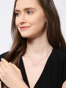 Carlton London Silver-Toned Rhodium-Plated CZ-Studded Necklace