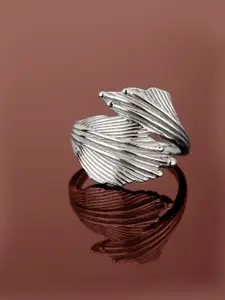 Carlton London Women Silver-Toned Rhodium-Plated Textured Adjustable Finger Ring