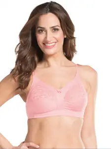 Jockey Pink Solid Non-Wired Non Padded Everyday Bra with Lace Inserts ES14-0105