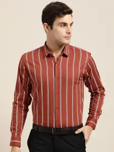 SOJANYA Men Rust Red & White Regular Fit Striped Formal Shirt