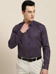 SOJANYA Men Purple & White Classic Fit Printed Formal Shirt