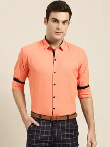 SOJANYA Men Orange Classic Regular Fit Solid Smart Casual Shirt
