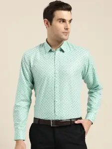 SOJANYA Men Green Classic Fit Printed Smart Formal Shirt
