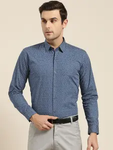 SOJANYA Men Navy Blue & Grey Regular Fit Printed Formal Shirt