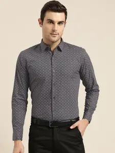 SOJANYA Men Charcoal Grey & Blue Regular Fit Printed Formal Shirt