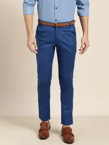 SOJANYA Men Blue Smart Regular Fit Solid Formal Trousers