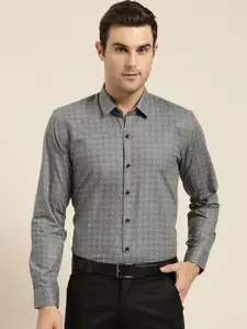 SOJANYA Men Charcoal Grey & White Classic Regular Fit Printed Formal Shirt