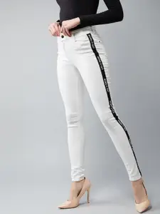 DOLCE CRUDO Women White Super Skinny Fit Mid-Rise Clean Look Stretchable Jeans