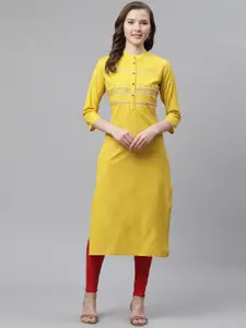 Divena Women Mustard Yellow Yoke Design Straight Kurta