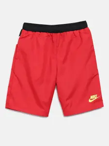 Nike Boys Red & Black Solid Oversized Swoosh Sports Shorts