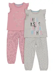 mothercare Girls Grey & Pink Printed Night suit