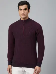 Blackberrys Men Burgundy Solid Pullover Sweater