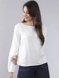 Tokyo Talkies Women White Self Design Top