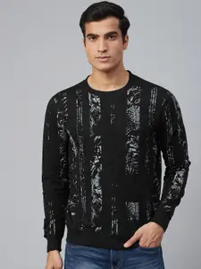 Blackberrys Men Black & Grey Slim Fit Abstract Printed Sweatshirt