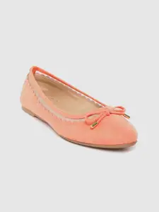 DOROTHY PERKINS Women Peach-Coloured Solid Wide Fit Bow Detail Ballerinas