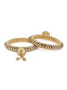 AccessHer Set of 2 Gold-Toned Silk Thread Handcrafted Bangles with Jhumki