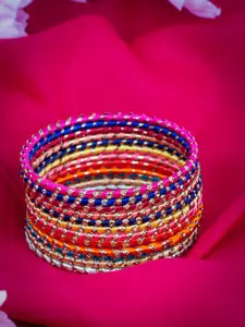 AccessHer Multicoloured Set of 12 Brass-Plated Silk Thread Bangles