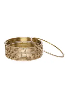 AccessHer Gold-Toned Set of 12 Brass-Plated Antique Bangles