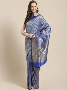 Mitera Blue & Golden Woven Design Kanjeevaram Saree