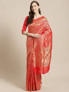 Mitera Red & Golden Woven Design Kanjeevaram Saree