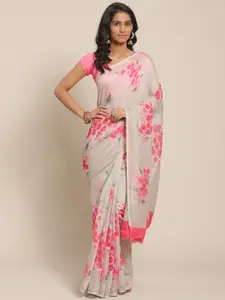 Saree mall Grey & Pink Floral Print Saree