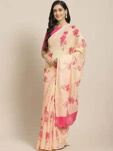 Saree mall Peach-Coloured & Pink Floral Printed Saree
