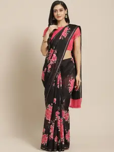 Saree mall Black & Pink Floral Print Saree