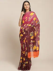 Saree mall Purple & Orange Floral Print Saree