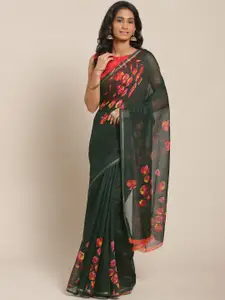 Saree mall Green & Red Floral Print Saree