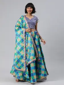 Geroo Jaipur Handcrafted Blue Kota Silk Stitched Lehenga With Dupatta
