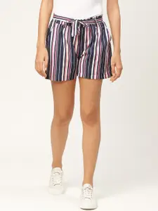 WISSTLER Women Navy Blue & Pink Striped Regular Fit Shorts