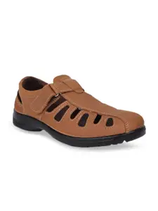 Bata Men Brown Solid Leather Shoe-Style Sandals