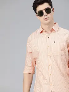 WROGN Men Orange & White Slim Fit Striped Casual Shirt