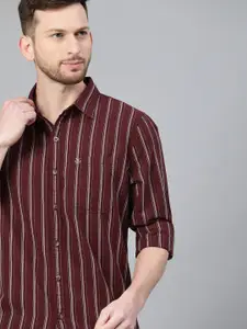 WROGN Men Maroon & White Slim Fit Striped Casual Shirt